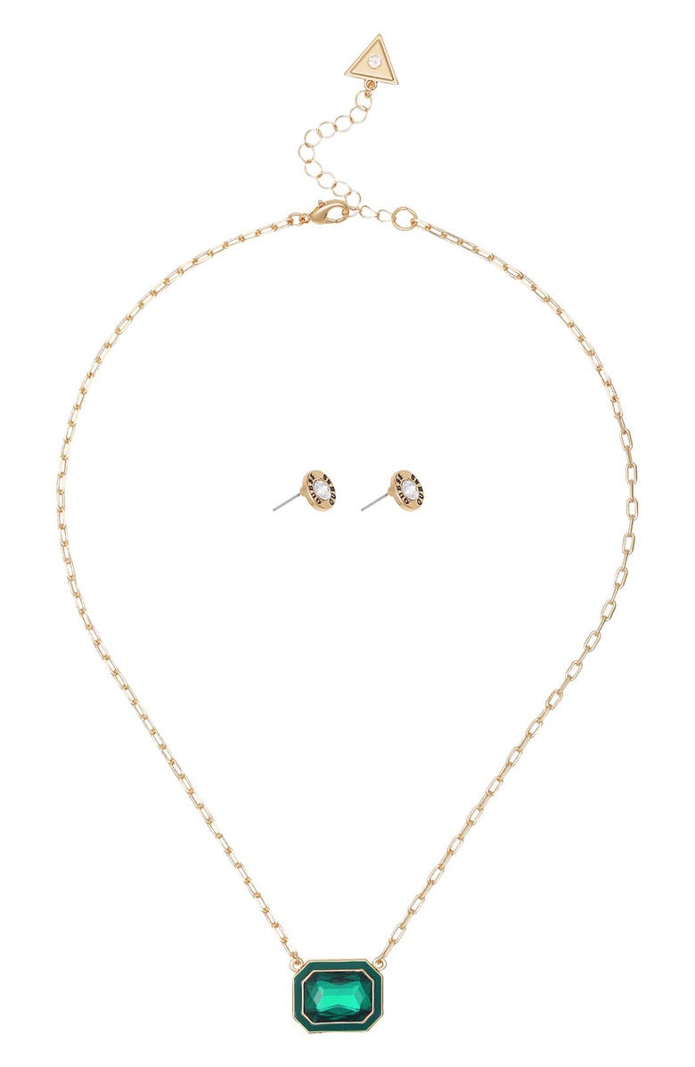 GUESS Pendant Necklace & Stud Earrings Set, Alternate, color, Gold/Green