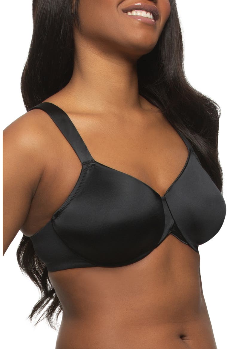 Stellar Smooth Satin Unlined Underwire Bra, Alternate, color, BLACK