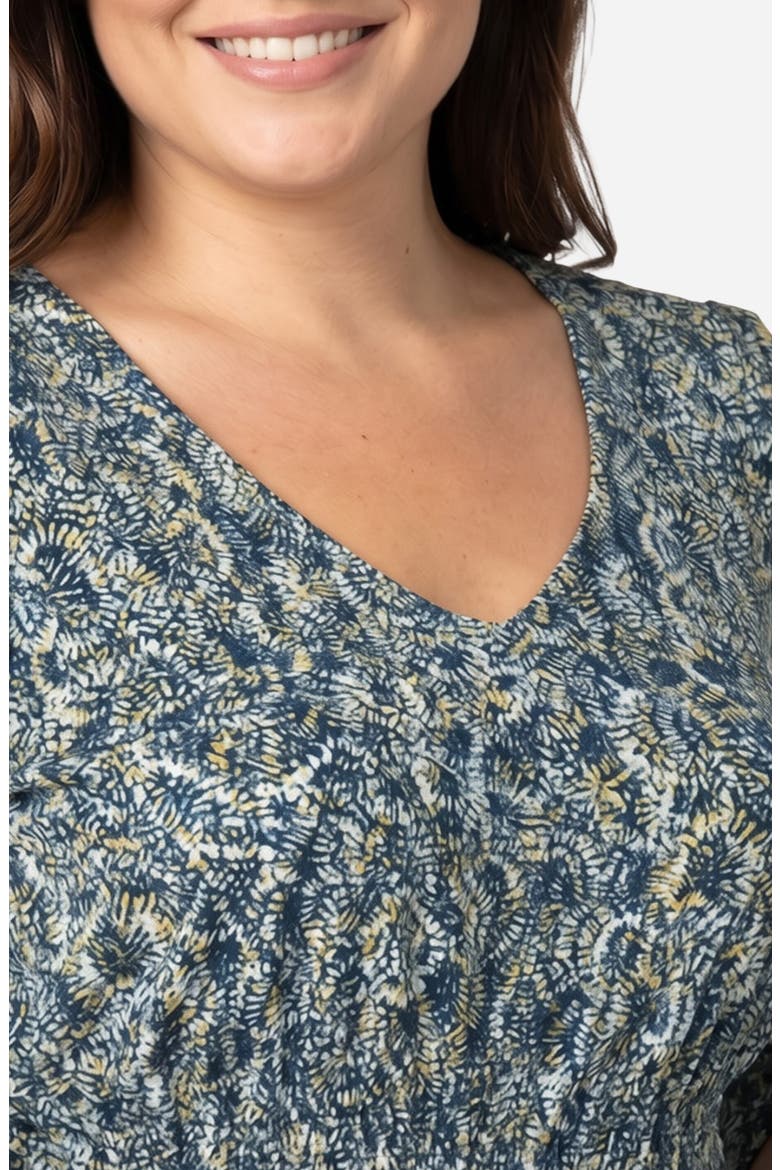 Ruched Sleeve V-Neck Top, Alternate, color, NAVY GOLD MULTI