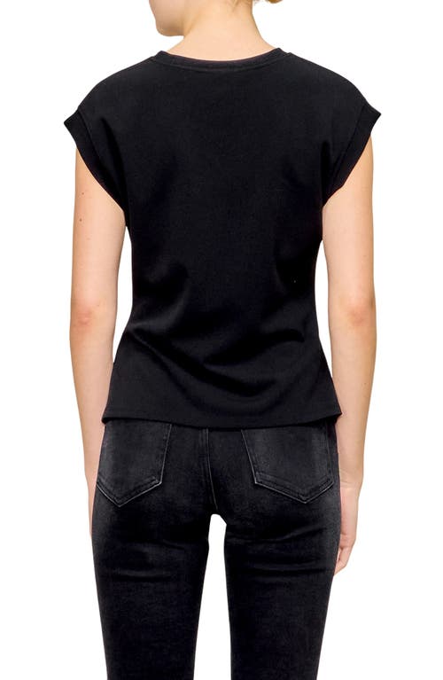 Melloday Side Ruched Crepe Top In Black