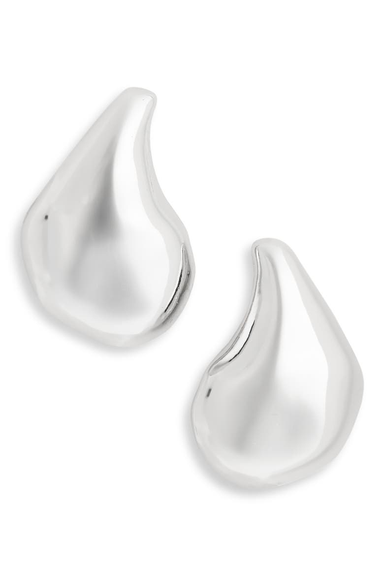 Curved Teardrop Stud Earrings, Main, color, SILVER