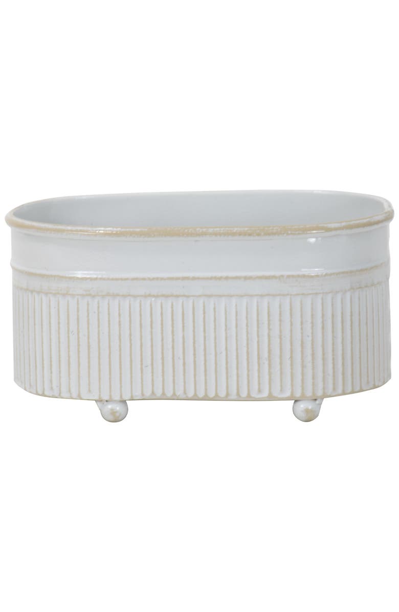 Foreside Home and Garden 3.54" x 5.91" Antique White Metal Axl Trough Mini Planter Soap Dish, Main, color, White