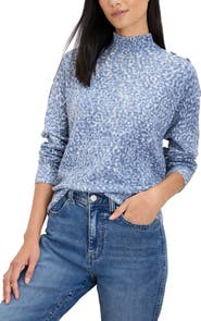 NIC+ZOE Cheetah Print Mock Neck Sweater