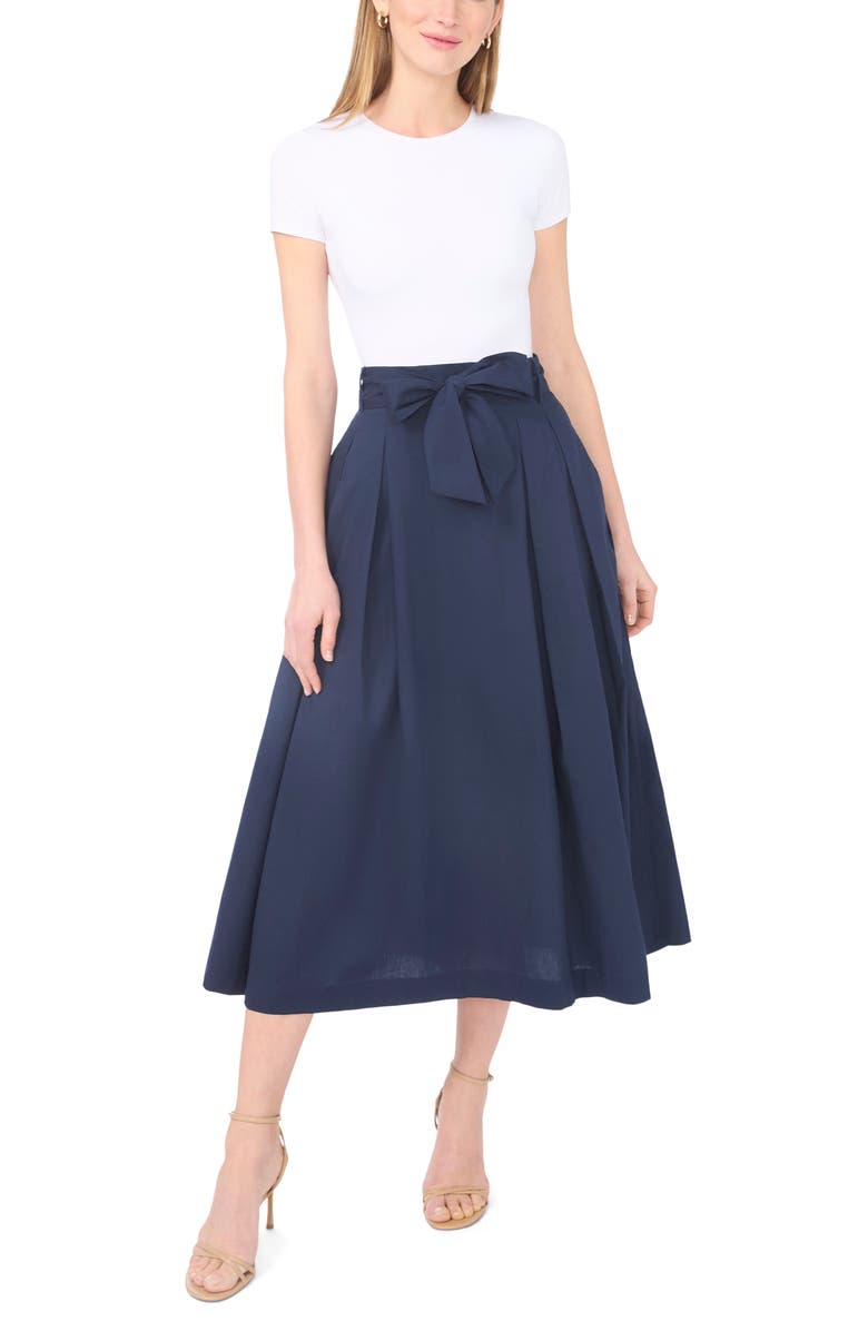 1.STATE Tie Waist Pleated Cotton Midi Skirt, Alternate, color, Indigo Night