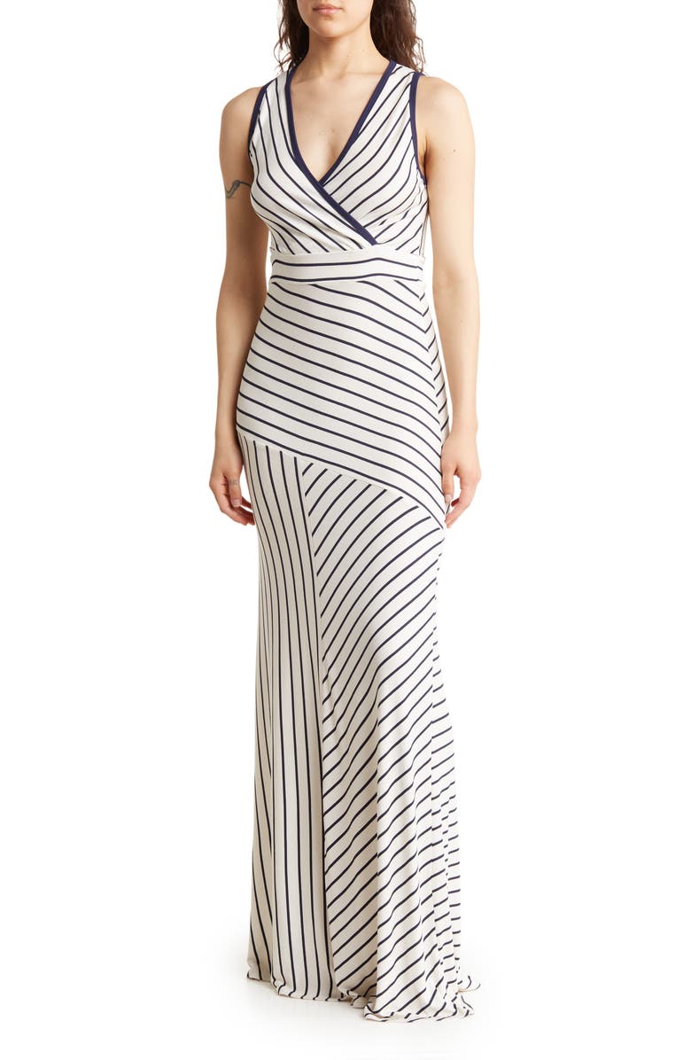 GO COUTURE Sleeveless Maxi Stripe Dress, Main, color, White Colorblock