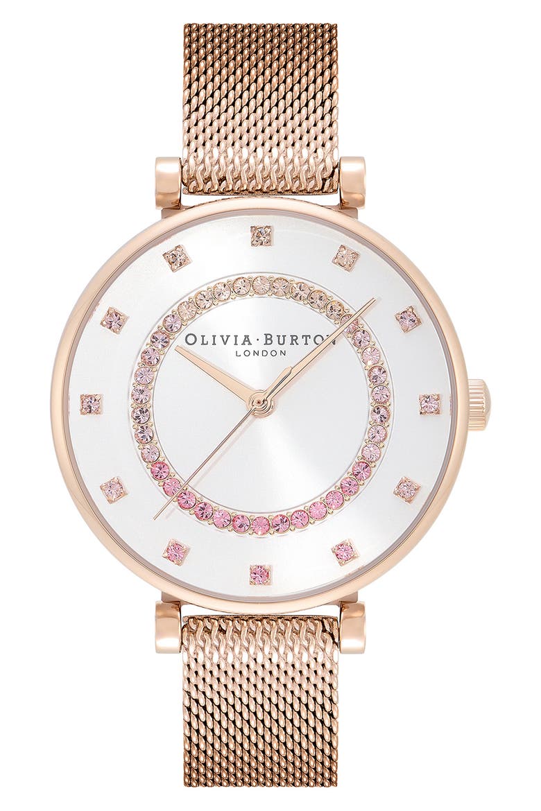 Belgrave Crystal Mesh Strap Watch, 32mm, Main, color, SILVER