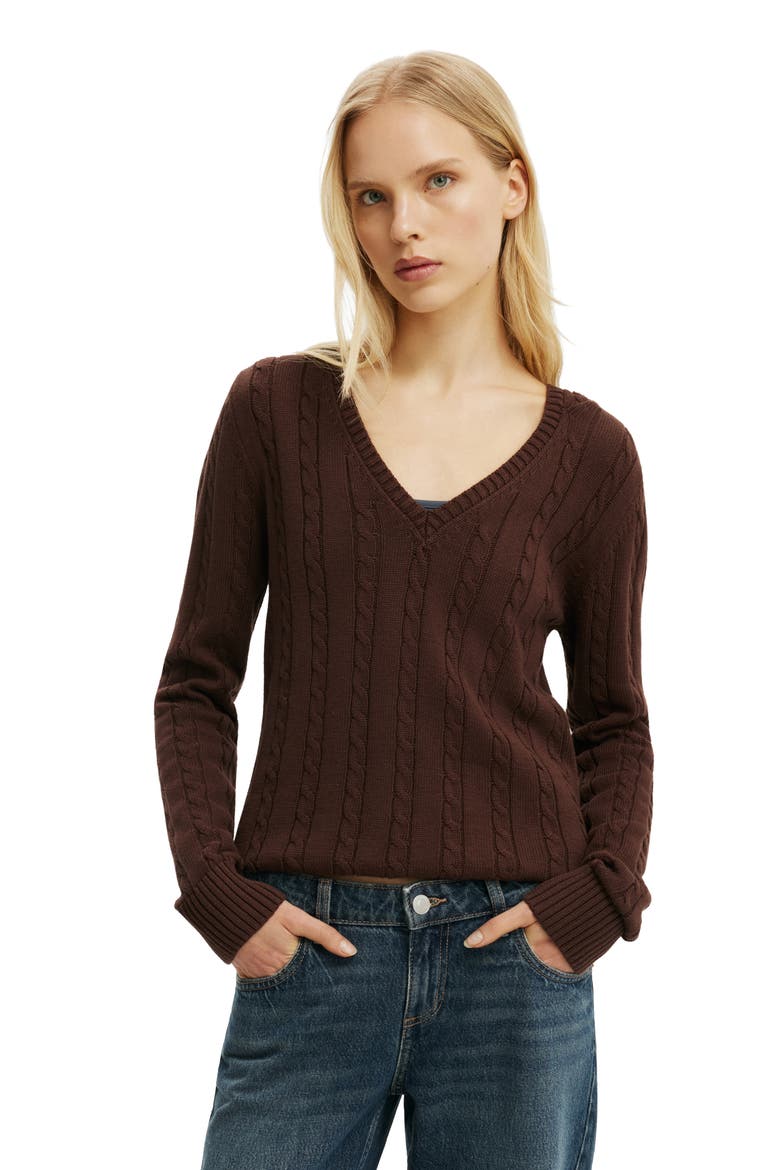 Women's Cotton V Neck Pullover, Main, color, Dark Oak