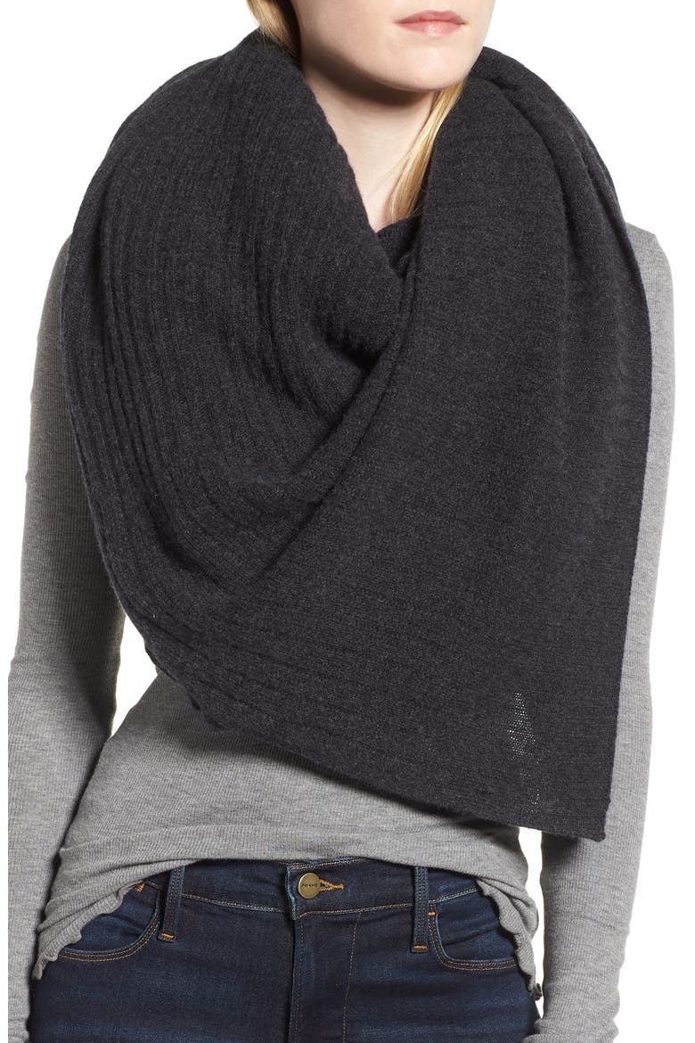 Ribbed Cashmere Wrap, Alternate, color, BLACK ROCK HEATHER