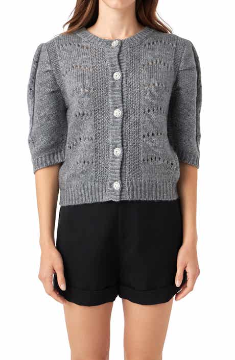 English Factory Pointelle Puff Sleeve Cardigan