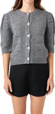 English Factory Pointelle Puff Sleeve Cardigan
