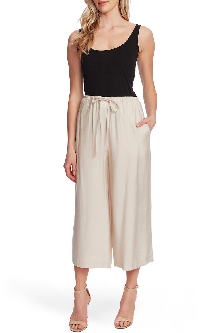 Drawstring Rumpled Culottes, Alternate, color, COOL BEIGE