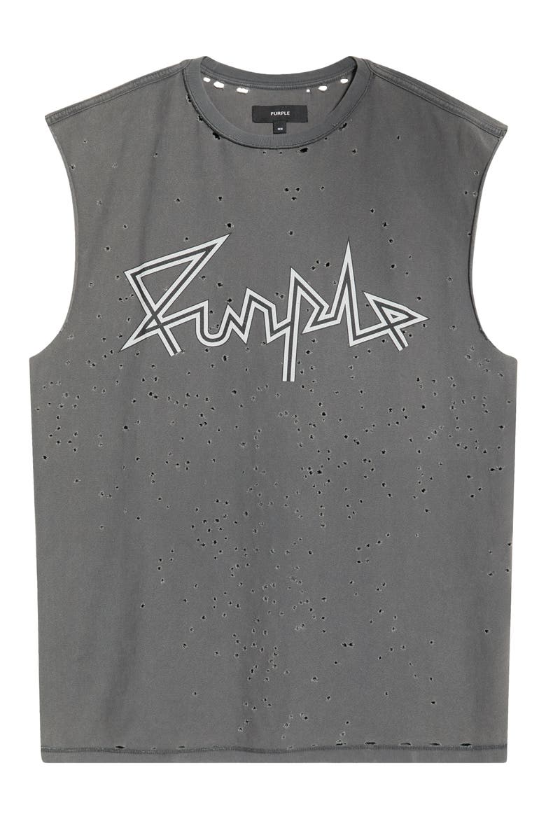 Textured Sleeveless Cotton Graphic T-Shirt, Alternate, color, GREY