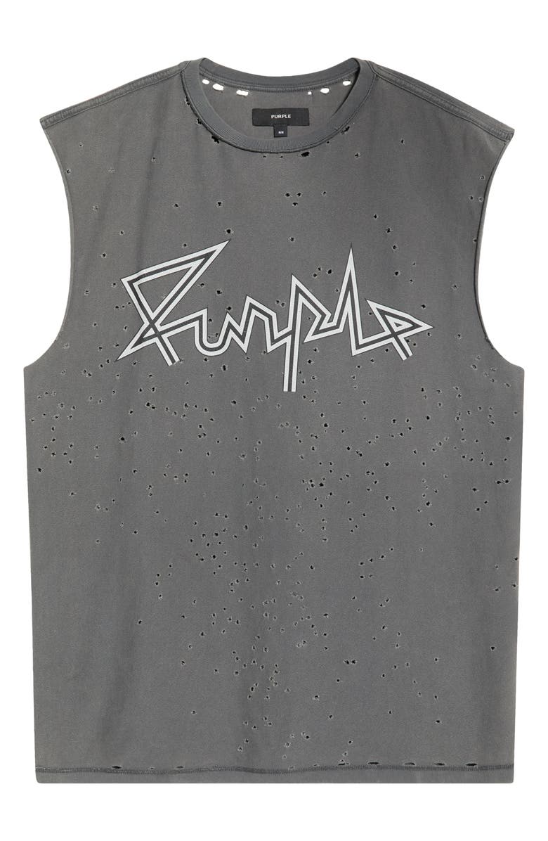 PURPLE BRAND Textured Sleeveless Cotton Graphic T-Shirt, Main, color, Grey