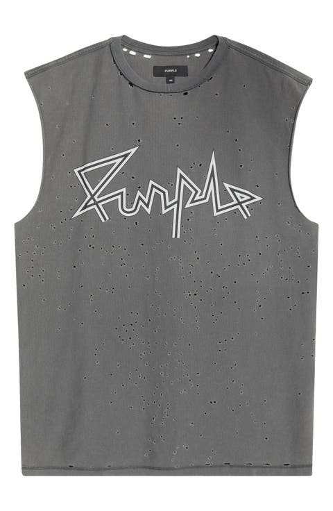 Textured Sleeveless Cotton Graphic T-Shirt
