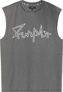 PURPLE BRAND Textured Sleeveless Cotton Graphic T-Shirt
