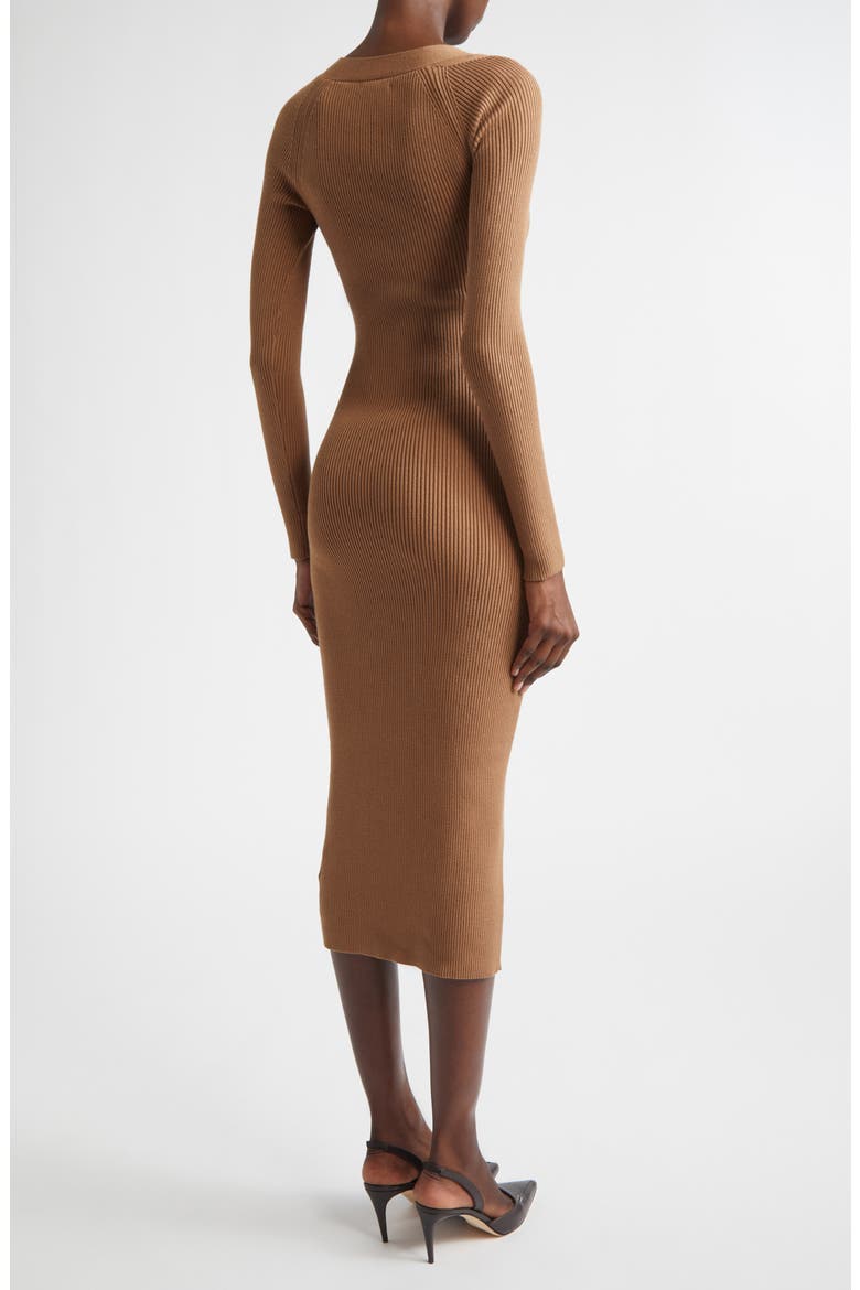 Zeta Asymmetric Neck Long Sleeve Dress, Alternate, color, CAMEL