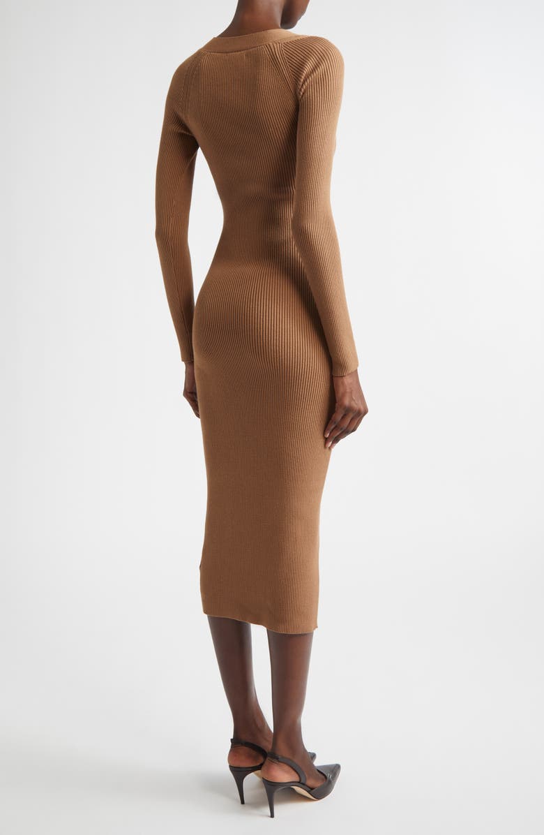 Reiss Zeta Asymmetric Neck Long Sleeve Dress, Alternate, color, Camel
