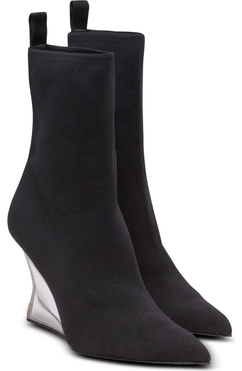 Balmain Wedge knit ankle boots, Alternate, color, Black