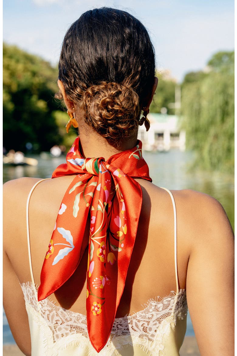 Festival Flora Double Sided Silk Scarf, Alternate, color, Red