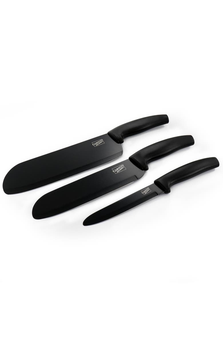 Gibson Home Edge Craft 4 Piece Nonstick Stainless Steel Cutlery Set with Cutting Board, Alternate, color, Black