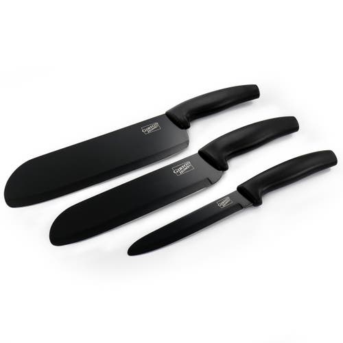 Gibson Home Edge Craft 4 Piece Nonstick Stainless Steel Cutlery Set With Cutting Board In Black
