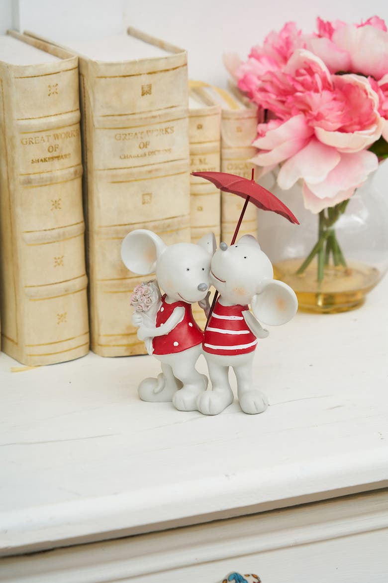Rain or Shine Valentine's Day Mice Figurine 5.1", Alternate, color, Red