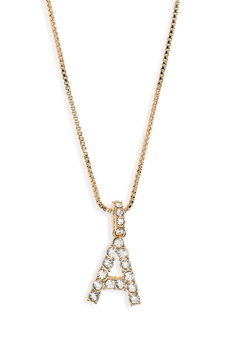 BaubleBar Crystal Initial Pendant Necklace, Alternate, color, Gold A