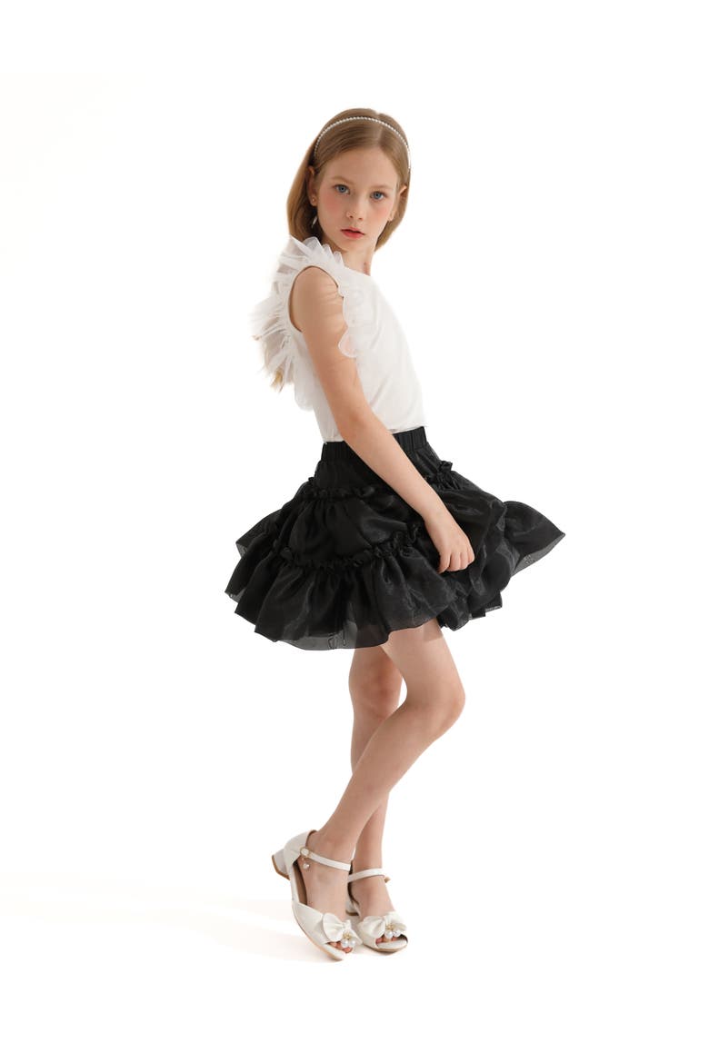 Frilled Satin Skort, Alternate, color, Black