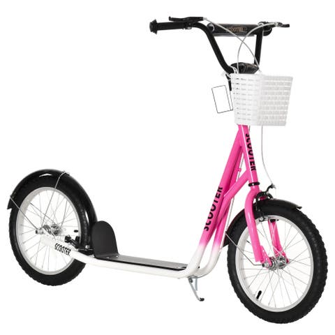 Youth Kick Scooter with Adjustable Handlebars, Double Brakes, Tires, Basket, Cupholder