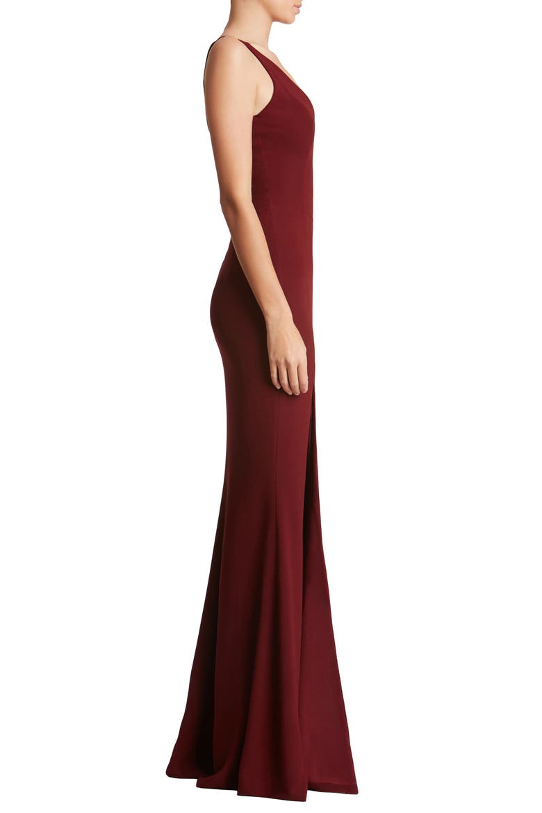 Iris Slit Crepe Gown, Alternate, color, BURGUNDY