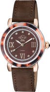 GV2 Marsala Tortoise Pattern Mother-of-Pearl Dial Diamond Suede Strap Watch, 36mm - 0.045 ctw.
