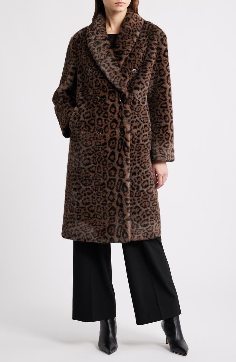 Elie Tahari The Bianca Leopard Print Faux Fur Coat, Main, color, Brown Animal Print