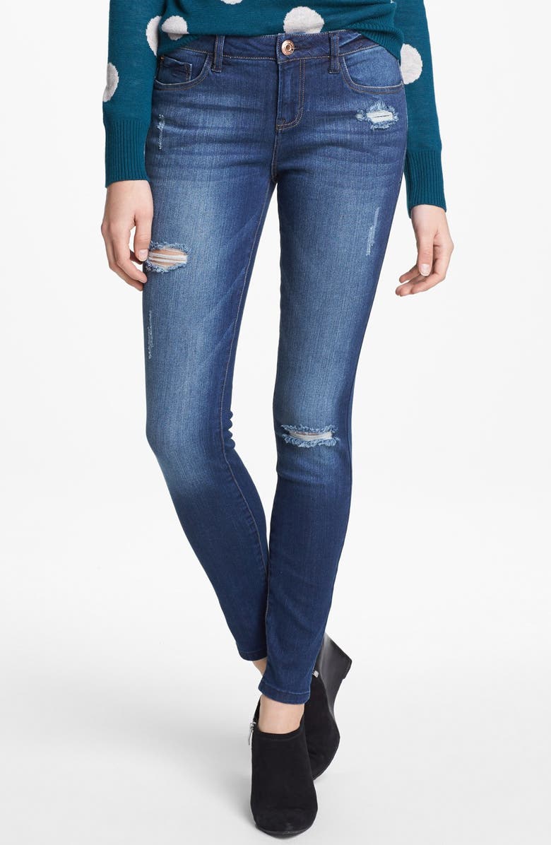 Kensie Destroyed Skinny Jeans, Main, color, 
