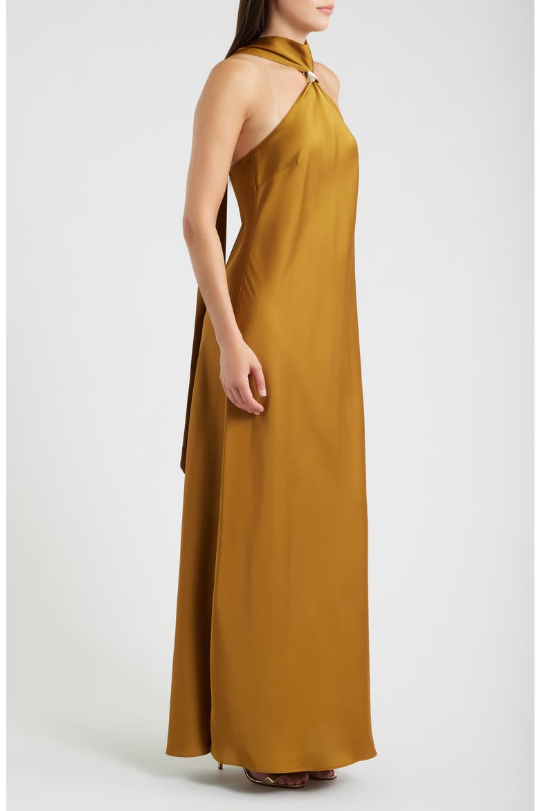 Halter Neck Maxi Dress, Alternate, color, GOLD KHAKI