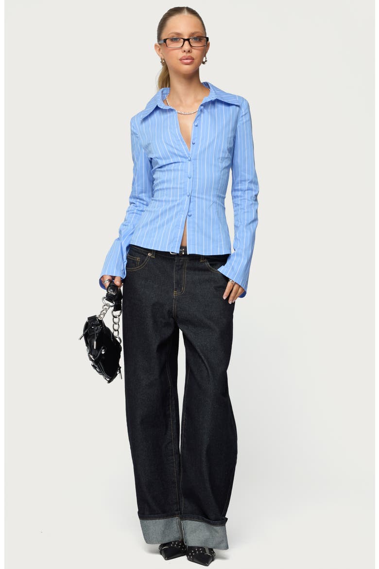Kella Low Rise Baggy Wide Leg Cuffed Jeans, Alternate, color, INDIGO-BLUE-RAW-WASH
