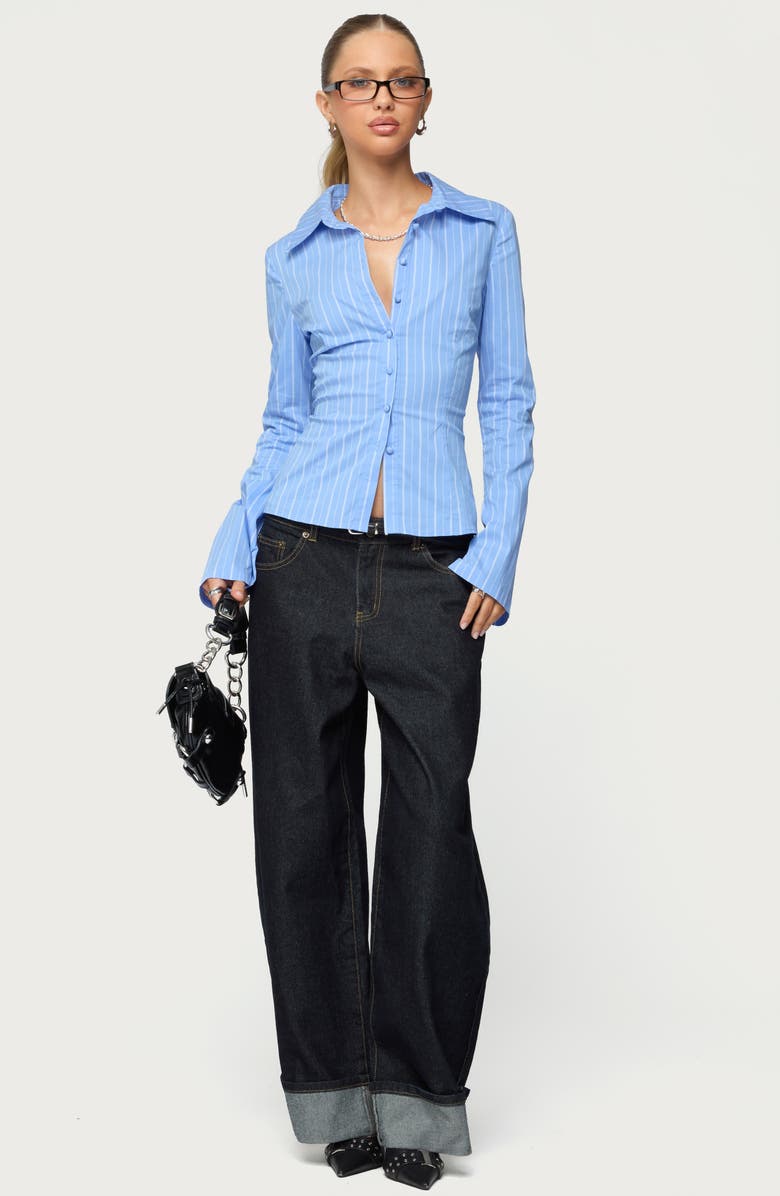 EDIKTED Kella Low Rise Baggy Wide Leg Cuffed Jeans, Alternate, color, Indigo-Blue-Raw-Wash