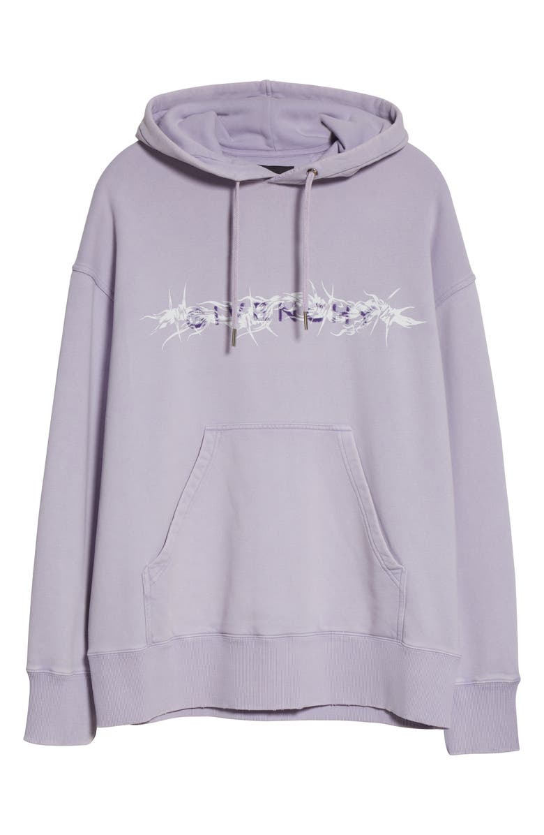 Givenchy Raised Logo Barbed Wire Graphic Hoodie, Alternate, color, Lilac