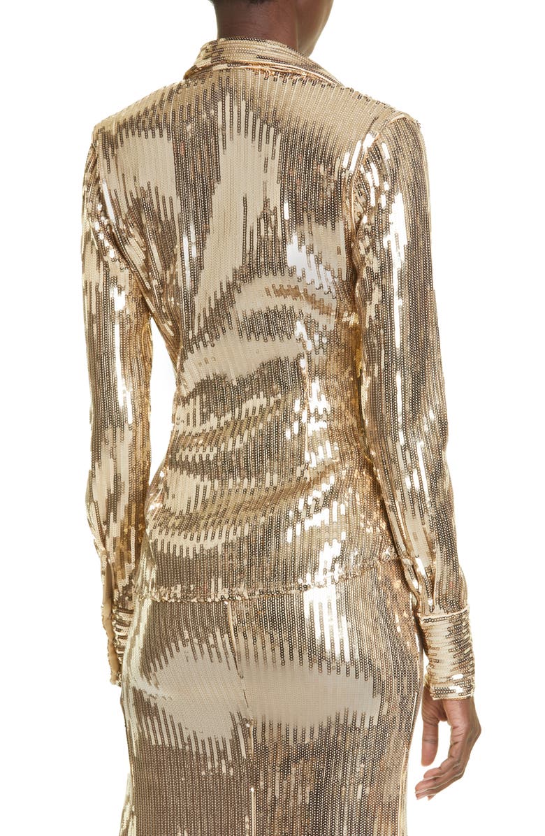 LaQuan Smith Sequin Button-Up Shirt, Alternate, color,