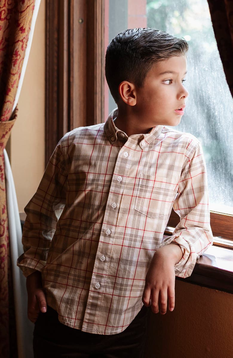 Hope & Henry Kids' Organic Long Sleeve Stretch Poplin Shirt, Alternate, color, Fireside Plaid