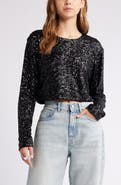 Open Edit Crop Sequin Top