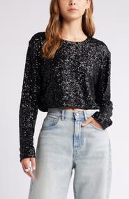 Open Edit Crop Sequin Top
