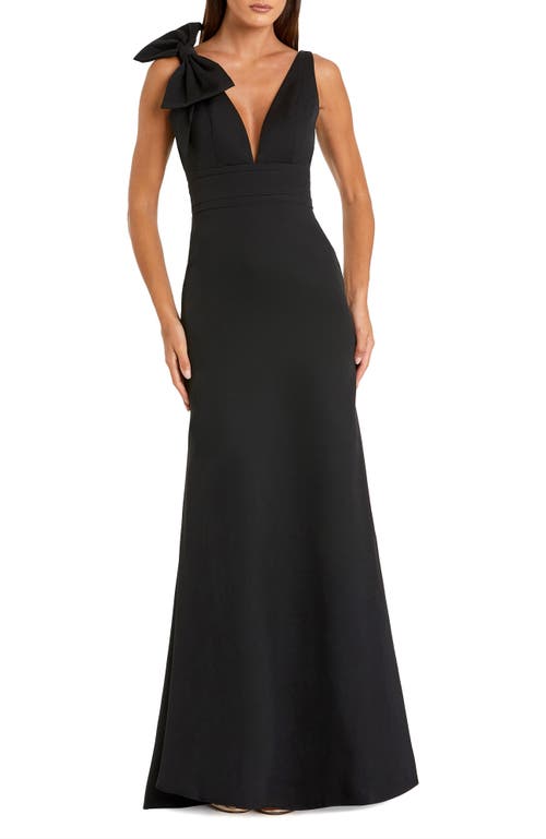 Mac Duggal Bow Shoulder V-neck Gown In Black