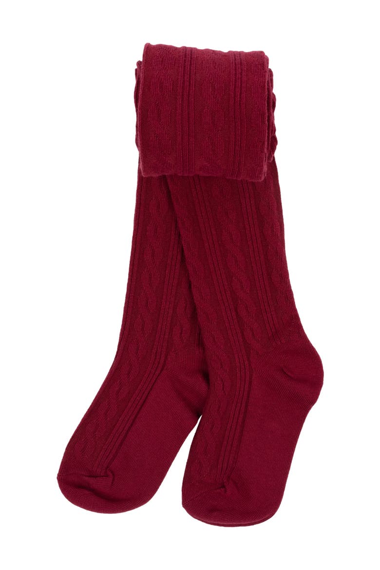 Girls Cable Knit Tights, Cotton Blend, Alternate, color, Maroon