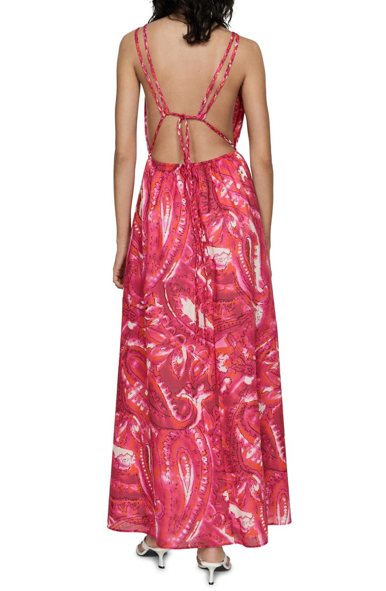 MANGO Strappy Open Back Cotton Maxi Sundress, Alternate, color, Fuchsia