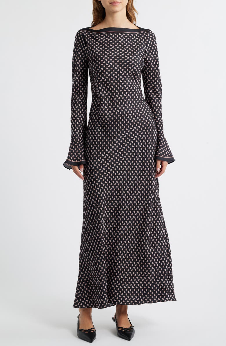 DÔEN Daniva Long Sleeve Silk Blend Satin Maxi Dress, Main, color, 