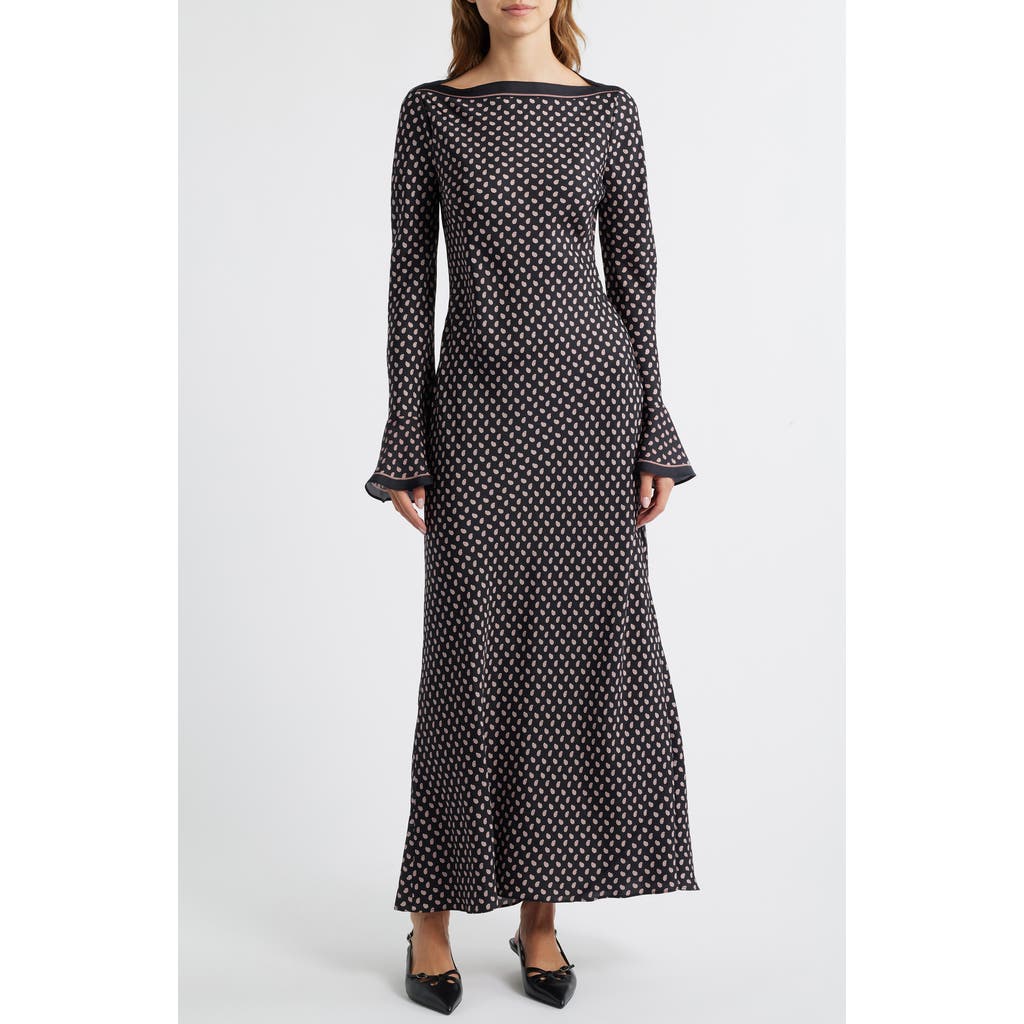 Doen Dôen Daniva Long Sleeve Silk Blend Satin Maxi Dress In Black