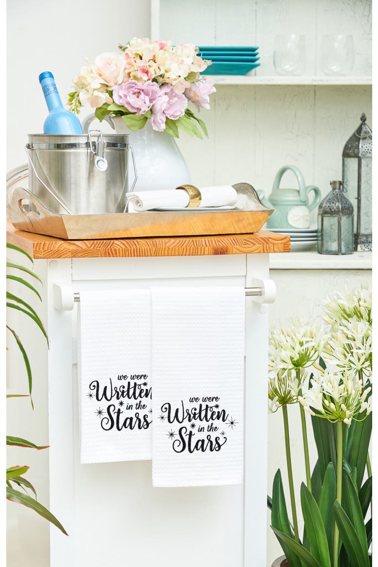 Written In The Star's Embroidered Waffle Weave Cotton Kitchen Towel, Alternate, color, White