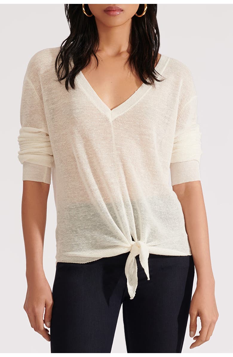 Veronica Beard Arthur Tie Hem Linen Blend Sweater, Alternate, color,