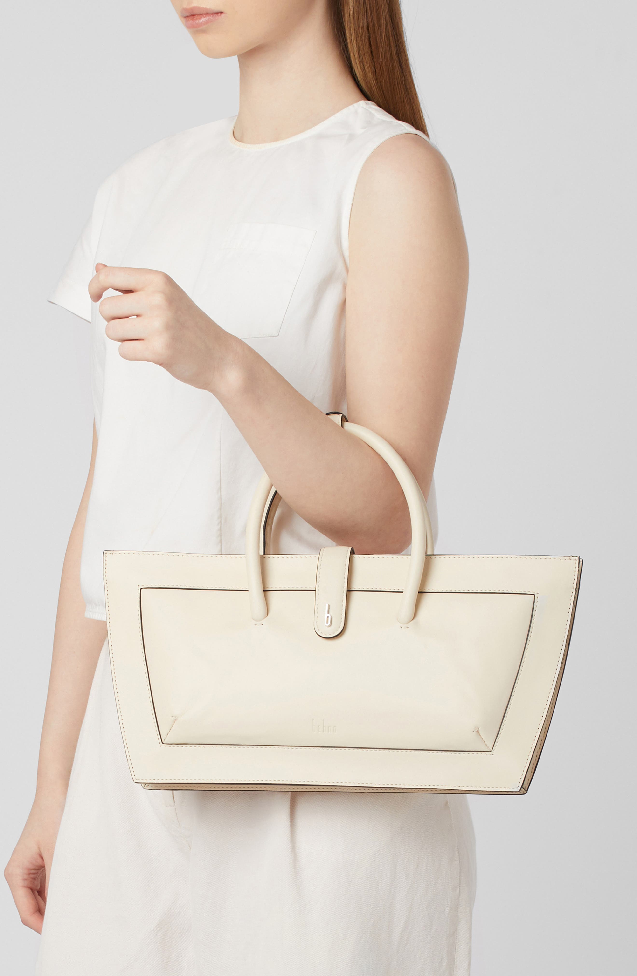 Frida Leather Baguette Top Handle Bag, Alternate, color, ECRU
