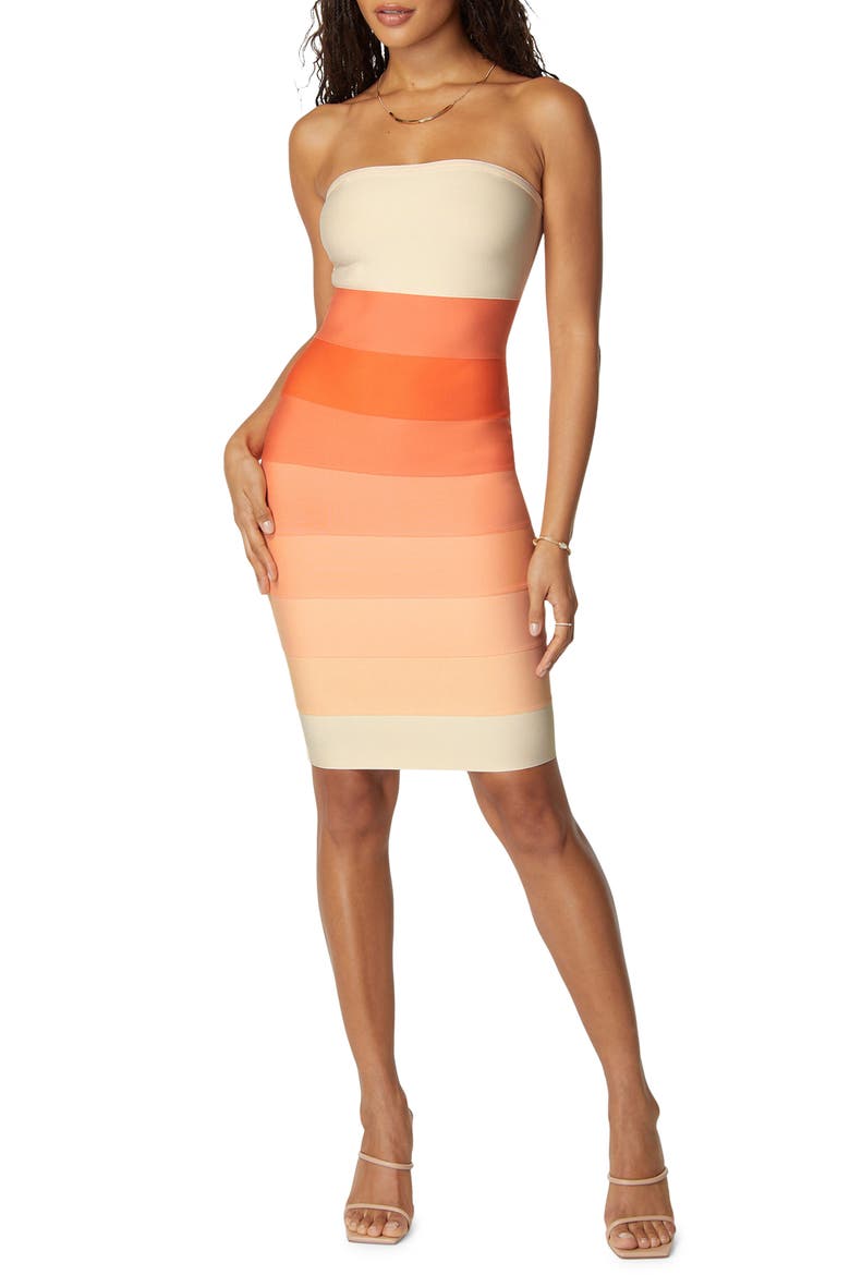 Colorblock Strapless Dress, Main, color, PEACHMUL